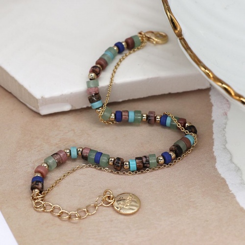 Golden Chain and Mixed Bead Layered Bracelet by Peace of Mind